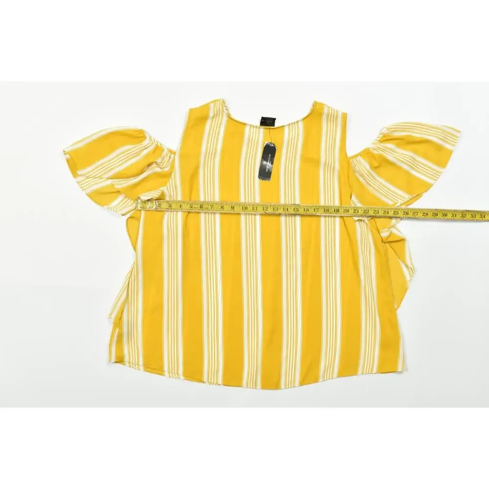 Worthington Woman 2X Blouse Gold Stripe Cold Shoulder Flutter Sleeve NWT - Picture 8 of 8